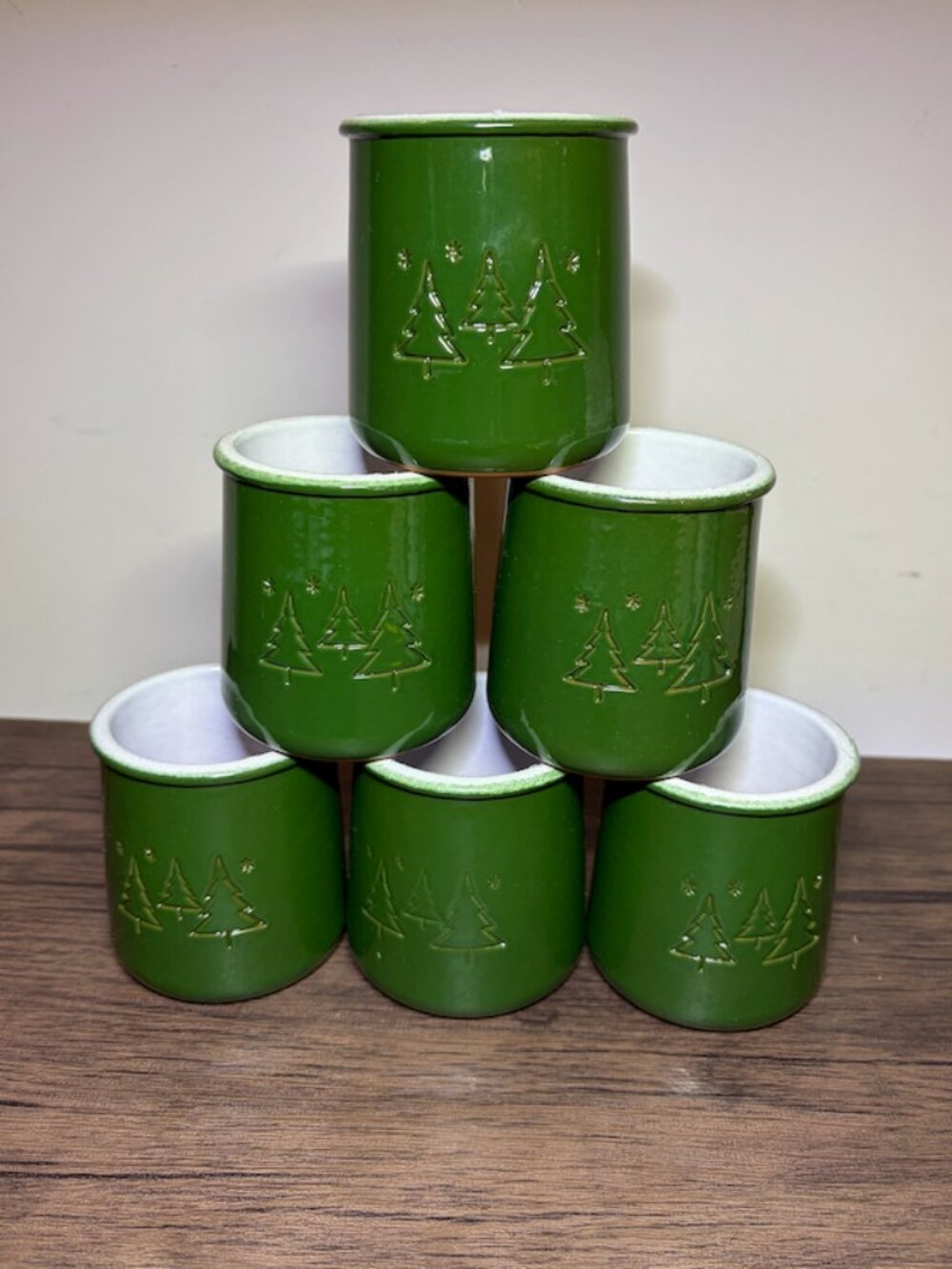 Set of 6 Holiday Christmas Fir Trees Green La Fermière yogurt earthenware pots